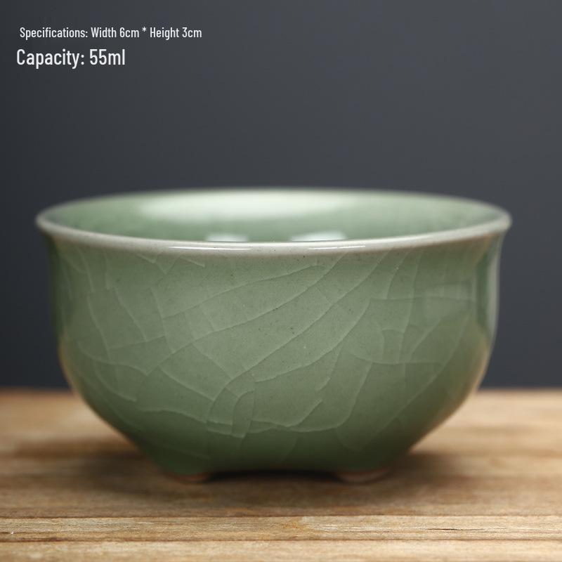 Ru Kiln Master Crackled Porcelain Tea Tasting Cup - Ceramic Kung Fu Tea Set and Business Gift