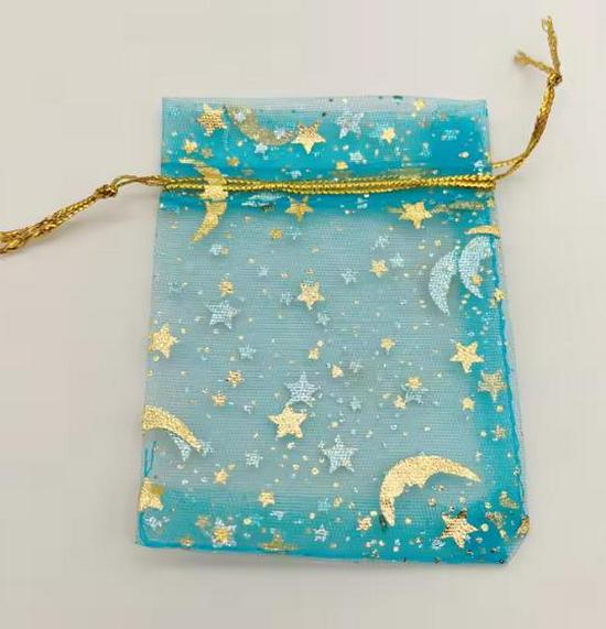 Transparent Organza Mesh Bag with Star & Moon Design, Drawstring Pouch for Jewelry or Candy Gift Packaging