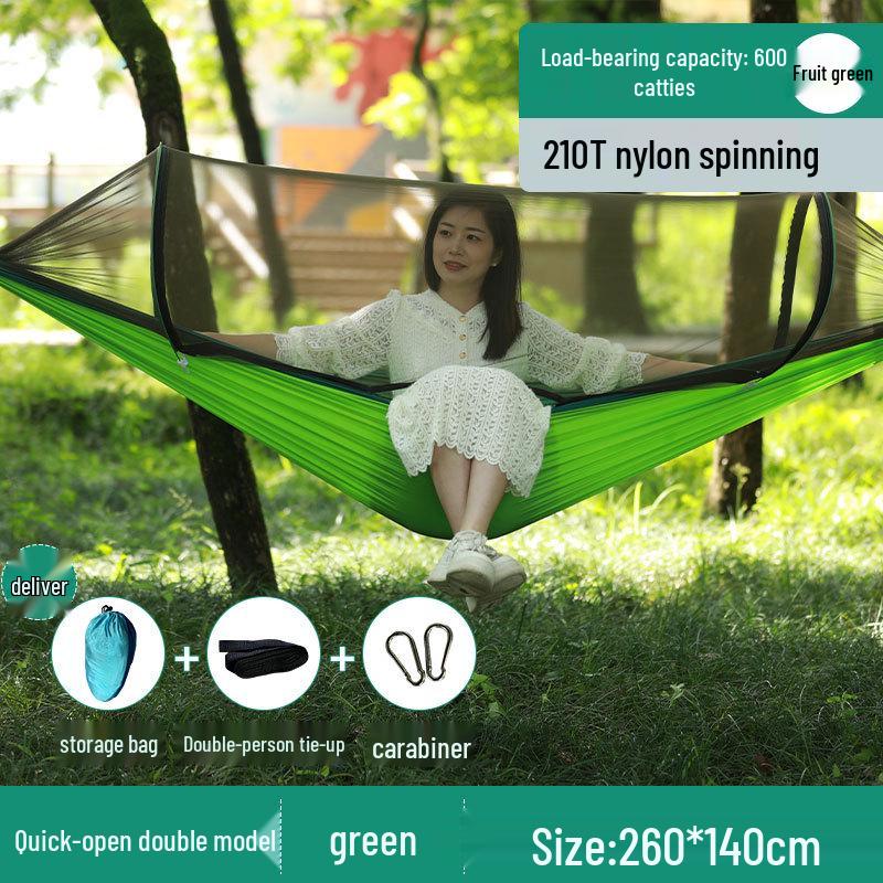 Portable Tear-Resistant Outdoor Hammock with Mosquito Net, Sun Protection, and Anti-Rollover Design for Single/Double Person Camping Swing