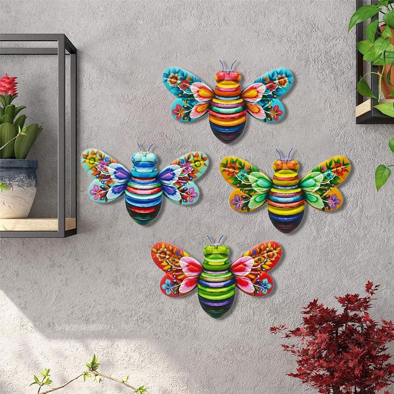 New Home Wall Decor Metal Bee Wall Decor, Bee Garden Flower Wall Art Decorations, Outdoor Bee Hanging Patio Decor