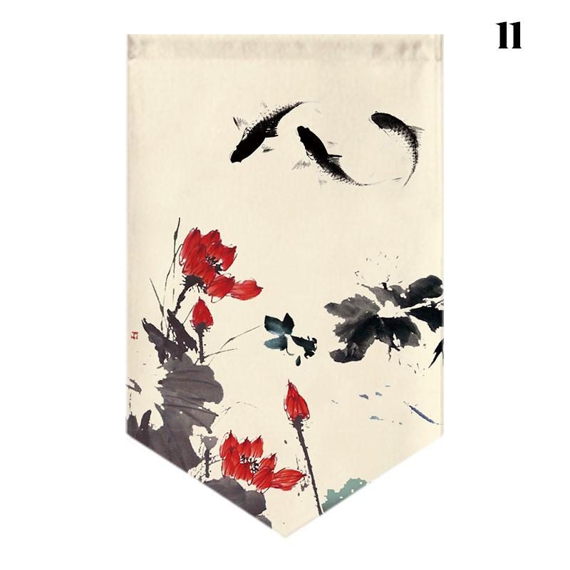 Chinese Landscape Painting Short Curtain Restaurant Cafe Decor Noren Home Window Decor Hanging Half Curtain Kitchen Partition