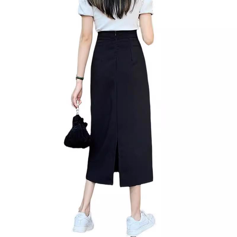 Übergröße A-Linienrock mit hoher Taille und schlankmachendem Schlitz für Frühling, Sommer und Herbst