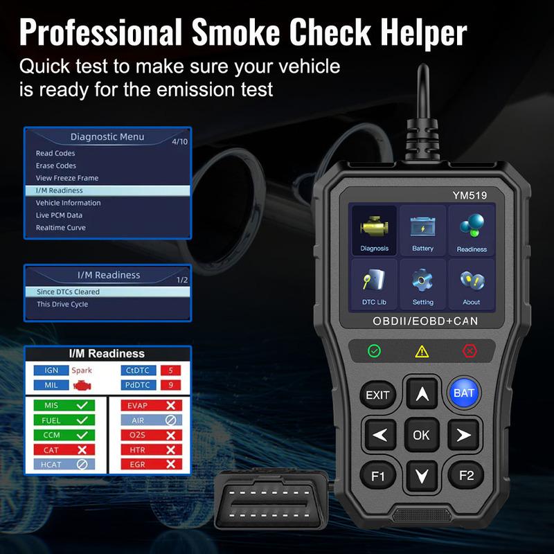 Čtečka chybových kódů Skener chybových kódů Vícejazyčná YM519 Diagnostický nástroj pro automobily OBD2 Čtečka chybových kódů Systém kontroly motoru Tester baterie