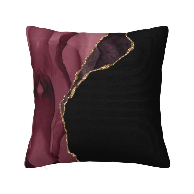 Custom Modern Burgundy Maroon Geode Agate Cushion Cover Velvet Marble Texture Gold Throw Pillow Case Decoration
