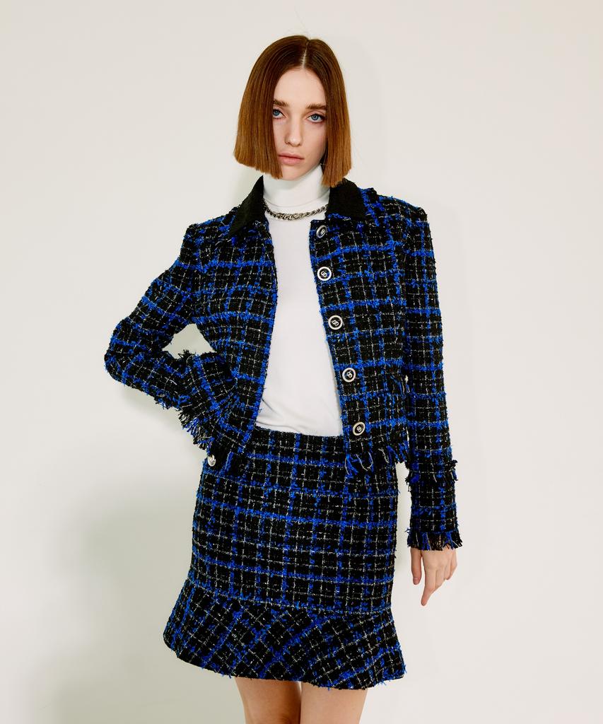 Chaenyuyog Check Mini Flare Skirt [Blue Check]