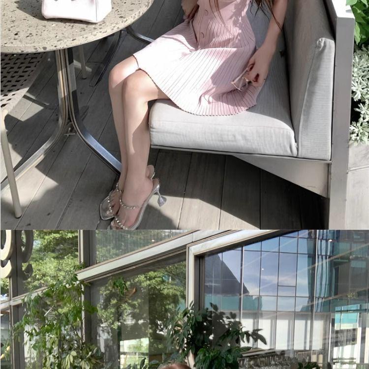 Elegant Ice Silk Sleeveless Tank Dress with Waist-Hugging Fit for Women