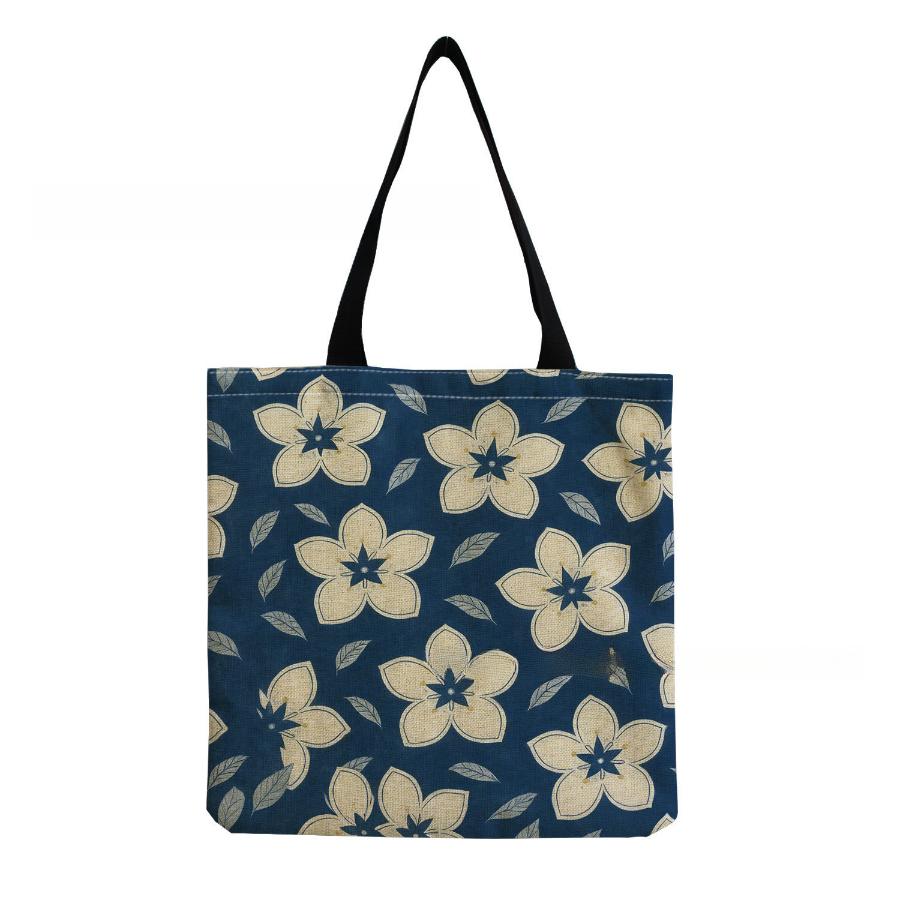 Damen Vintage Leinen-Tragetasche - Große Kapazität Blumenmuster Schulter-Handtasche für Freizeit & Lebensmitteleinkauf KTB