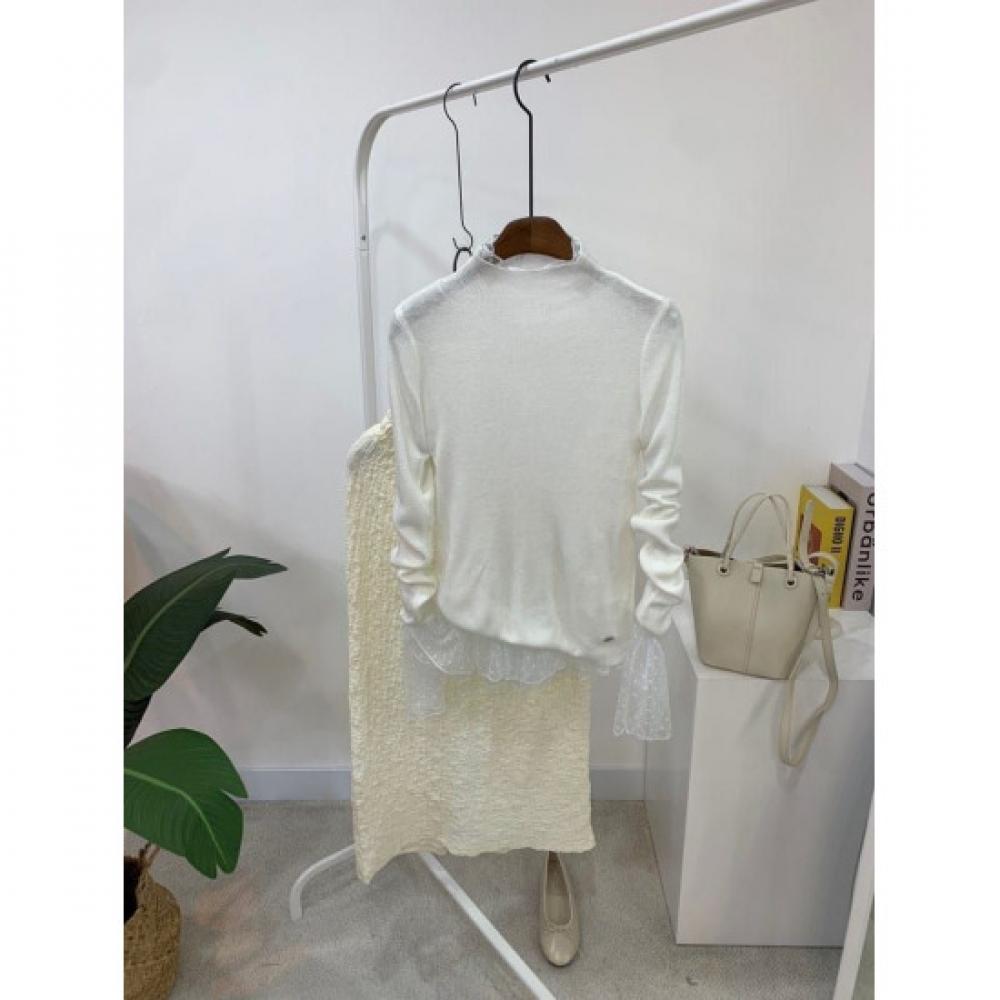 C S In The Room Naf Sheer Ribbed Pendant moCk neCk Long Sleeve Knit 4Color