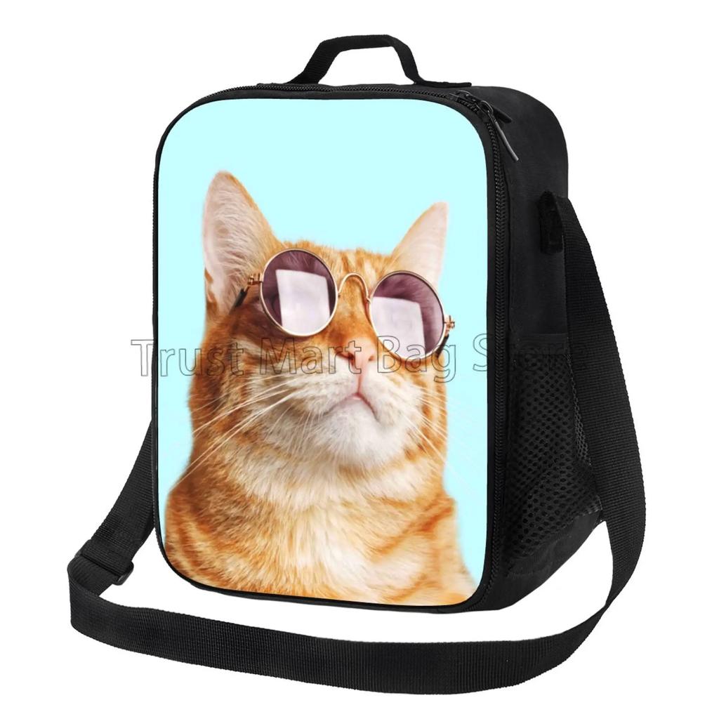 Portrait Cat with Butterflies Insulated Lunch Bag for School Work Picnic Beach Reusable Thermal Cooler Tote with Shoulder Strap