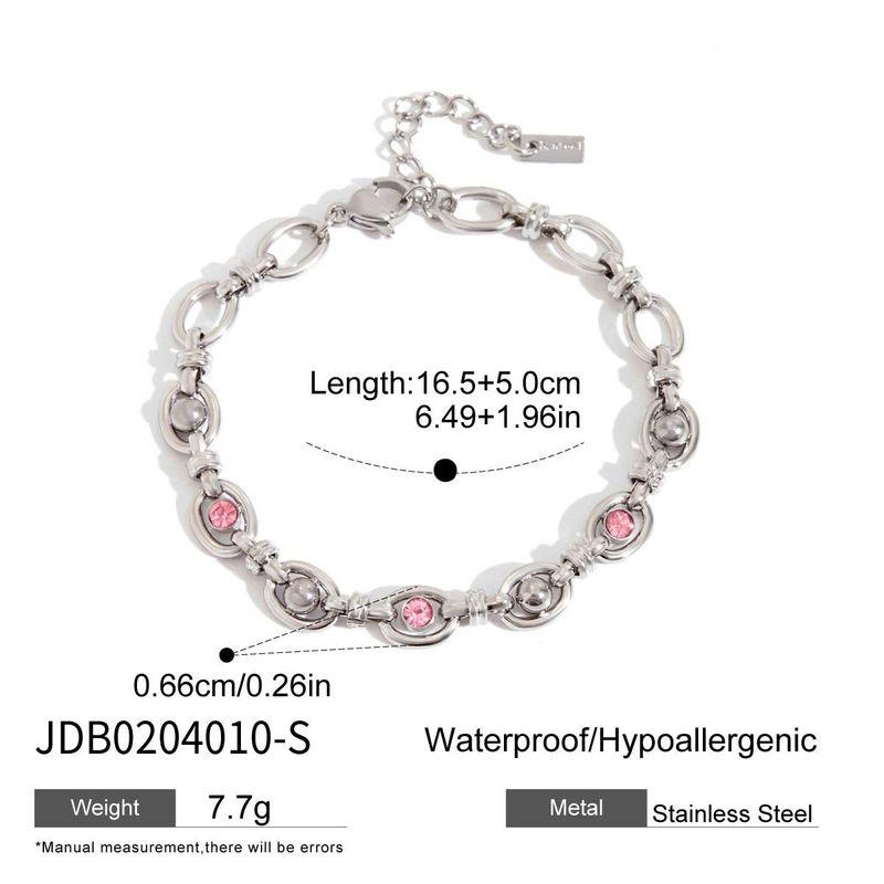 and American Style Versatile Stackable Bracelets for Women, Light Luxury Niche Exquisite 18K Gold-Plated Pink Zircon Titanium Steel Non-Fading Jewelry