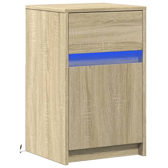 VidaXL Bedside Cabinet with LED Lights Sonoma Oak, Side Table, Bedside Cabinet, Bedroom Side Table, 852002