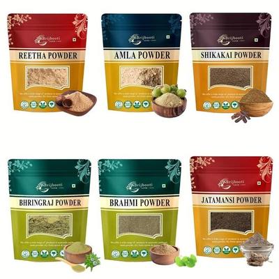 Birju Mahavir Reetha, Amla, Shikakai, Bhringraj, Jatamansi, Brahmi 100 Gram Each, Natural, COMBO 1 (BMKB-104)