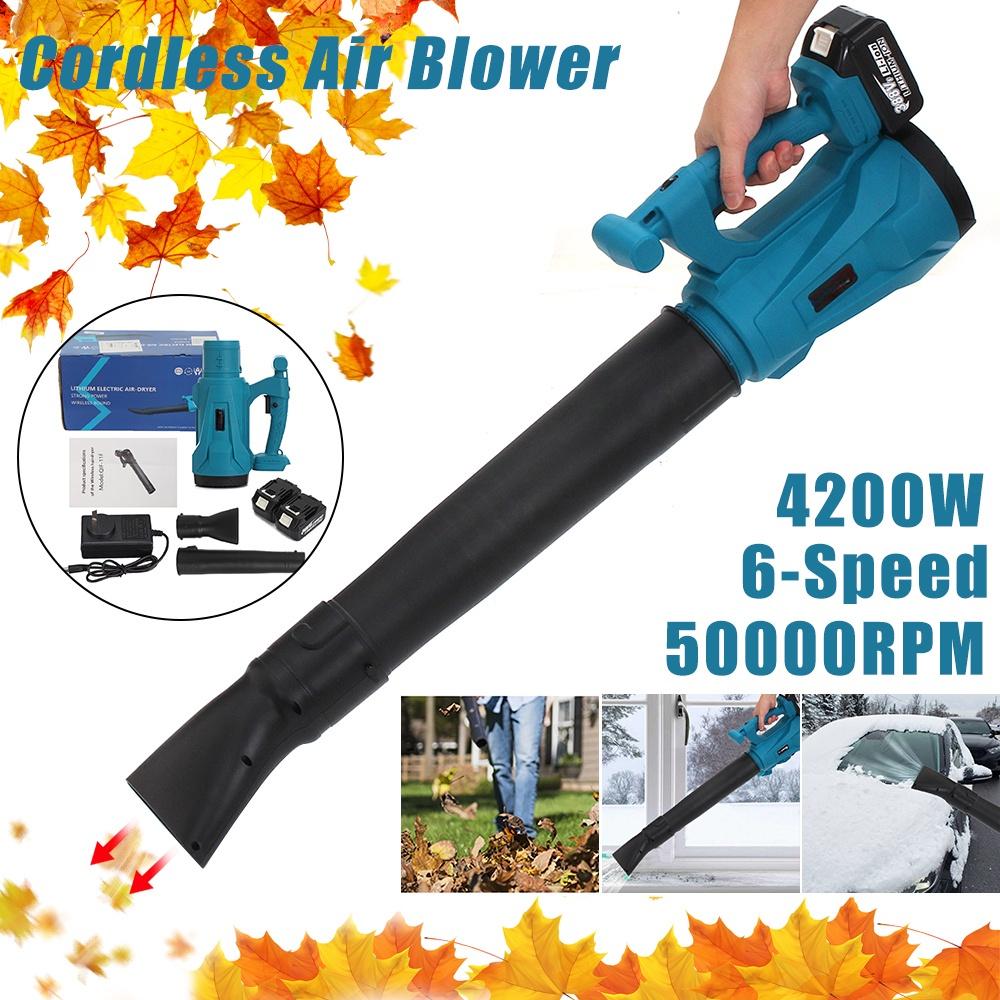 6 Speed Industry Cordless Air Blower Snow Blower Dust Leaf Collector Cleaning Sweeper Garden Tool With 2 Battery 4200W 388VF