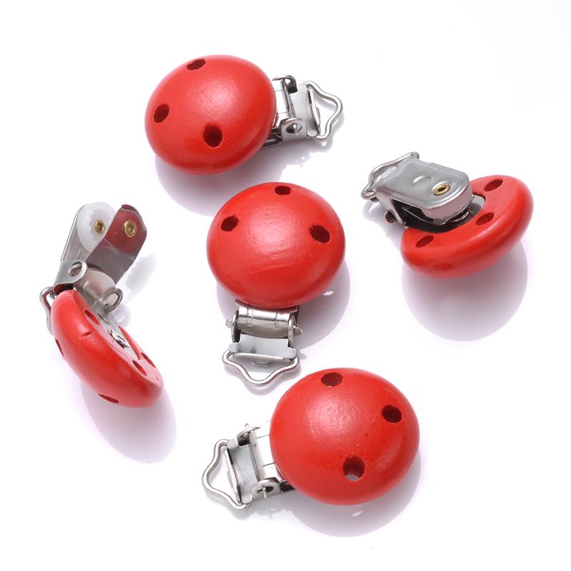 10Pcs Baby Pacifier clips 30mm Round Wooden Dummy Nipple Holder Clip for DIY Nursing Pacifier Chain Teething Toy Accessories