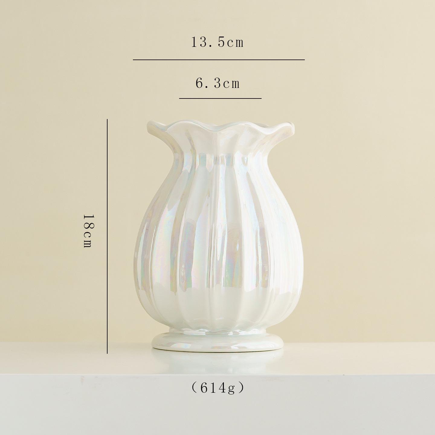 French White Ceramic Vase - Elegant Home Decor for Fresh Flowers or Hydroponics.