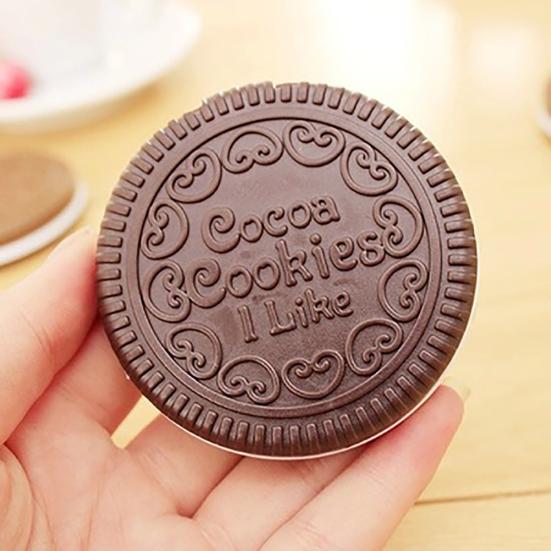 Cute Chocolate Sandwich Folding Biscuit Shaped Portable Makeup Round Mirror