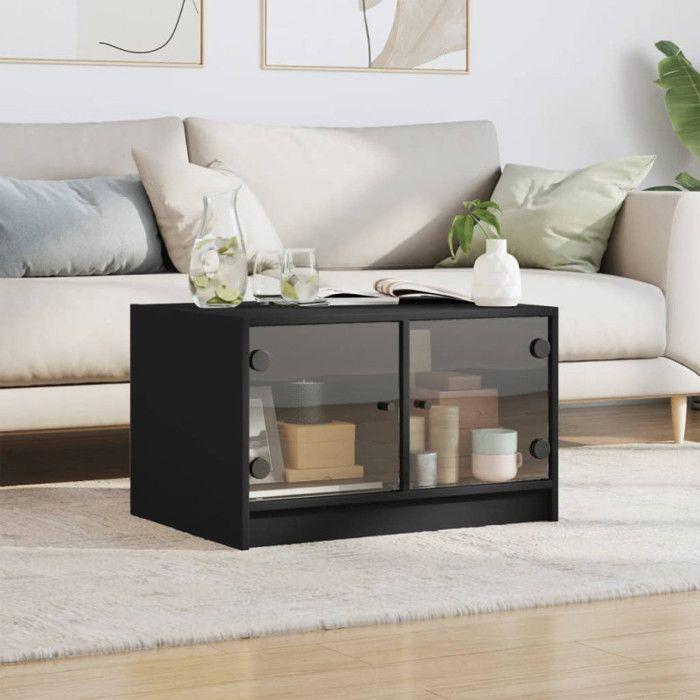 VidaXL Coffee Table with Black Glass Doors 68x50x42 Cm 836365
