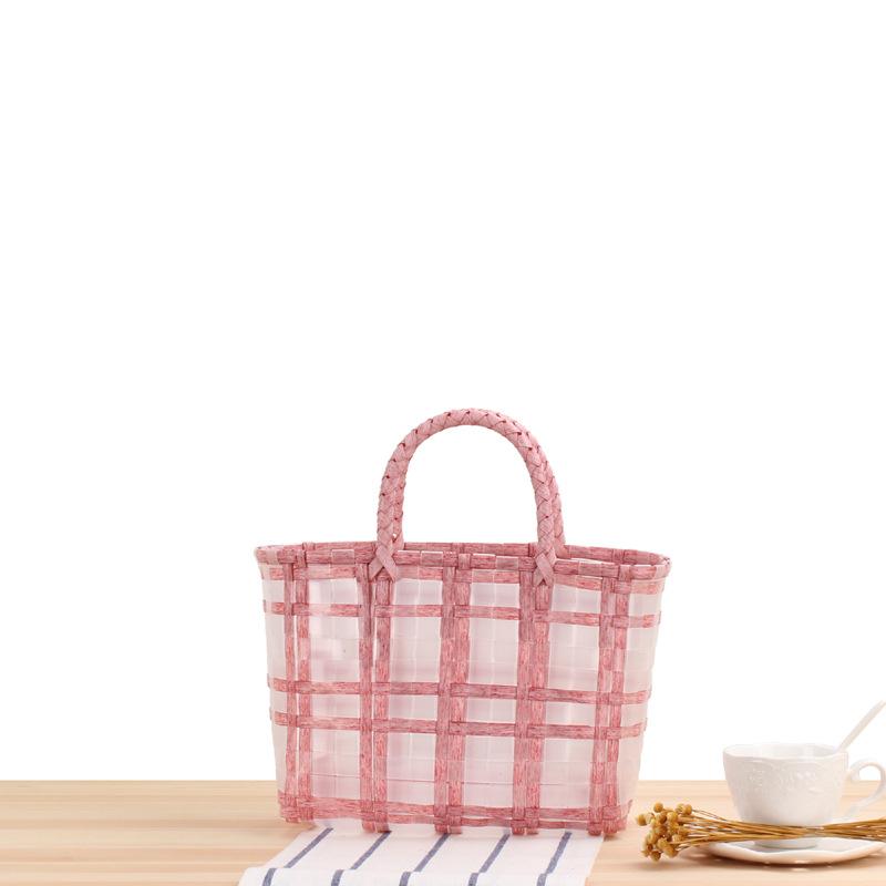 Summer Jelly Women Fashion Transparent Handbag Large Capacity Beach Bag Casual Woven Shopping Basket Tote MIT