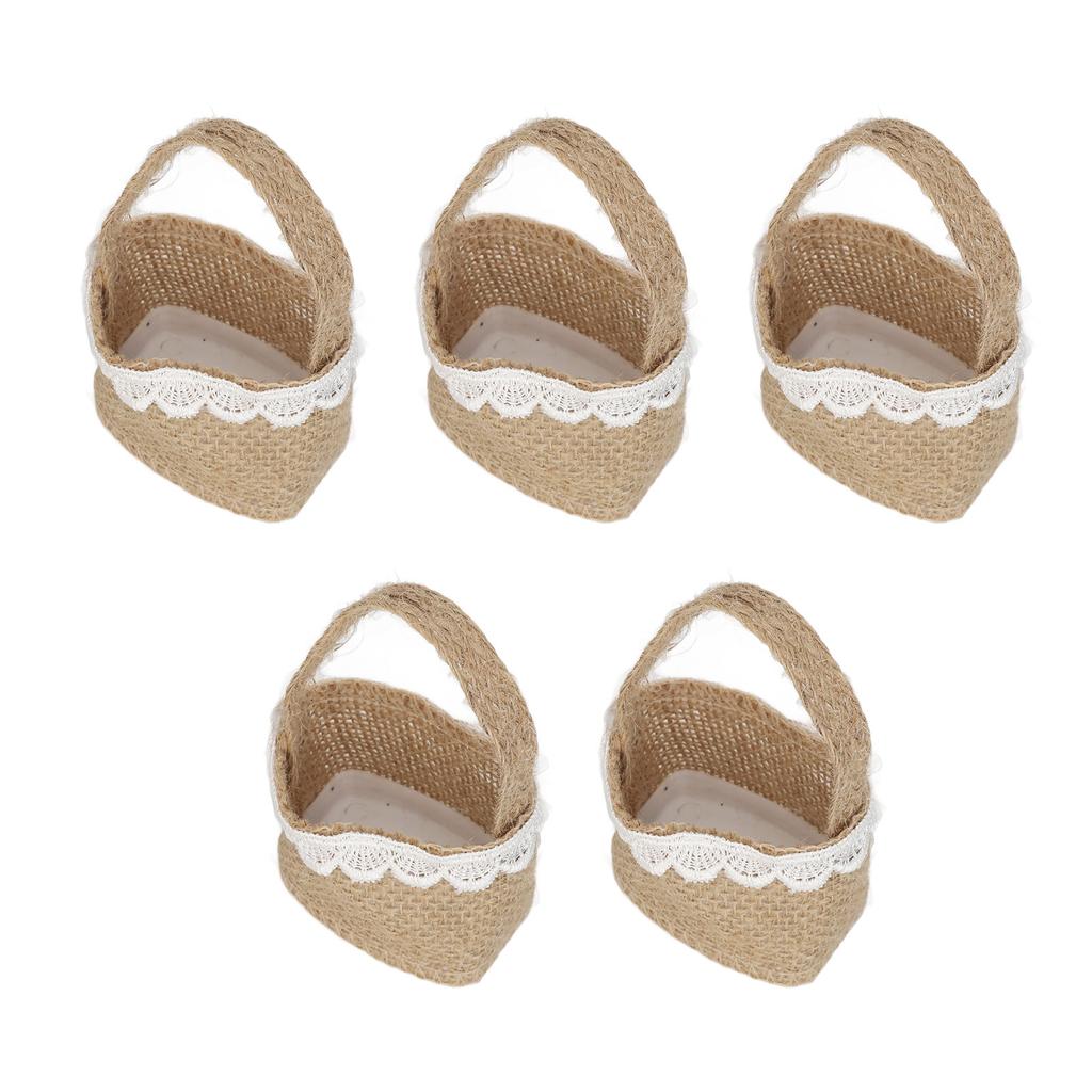 5 szt. Jutowy Koszyk dla Druhny na Kwiaty na Ślub w Stylu Vintage Rustykalnym Koszyk na Kwiaty Ręczny Koszyk do Paznokci Biż