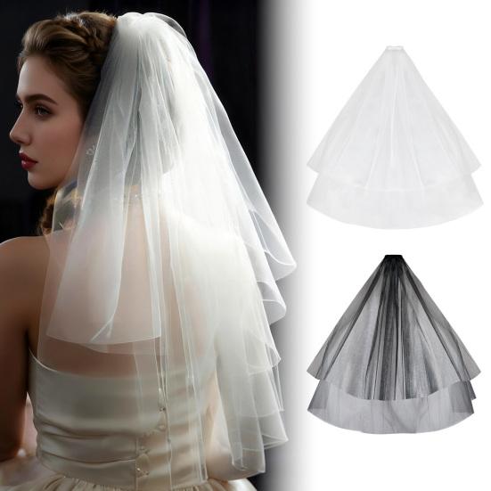 Bridal Veil Double Layer Solid Color Short Veil Party Outing Gathering Wedding Banquet Hair Accessory