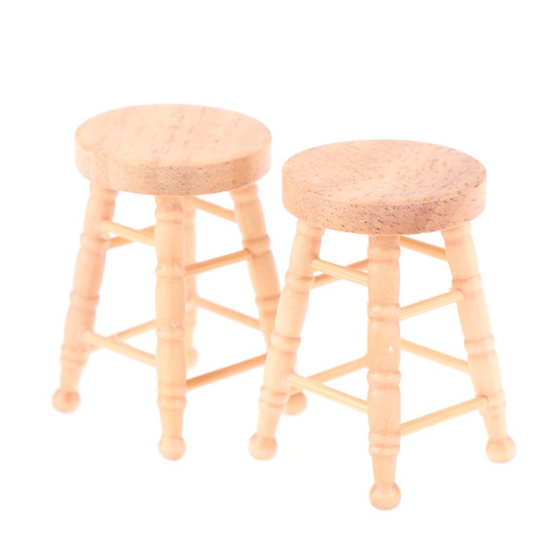 Dollhouse Wooden Round Bar High Stool Simulation Mini Ornaments Children Toy
