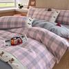 2026 Retro Striped Cotton Flannel Bedding Set Cartoon Embroidered 4pcs All