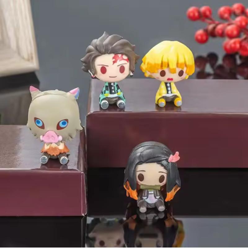 4Pcsset Q Version Demon Slayer Sitting Ghost Doll 4Cm Tanjiro Nidouzi Inosuke Zenizu Figure Action Figure Movie Model Toys***