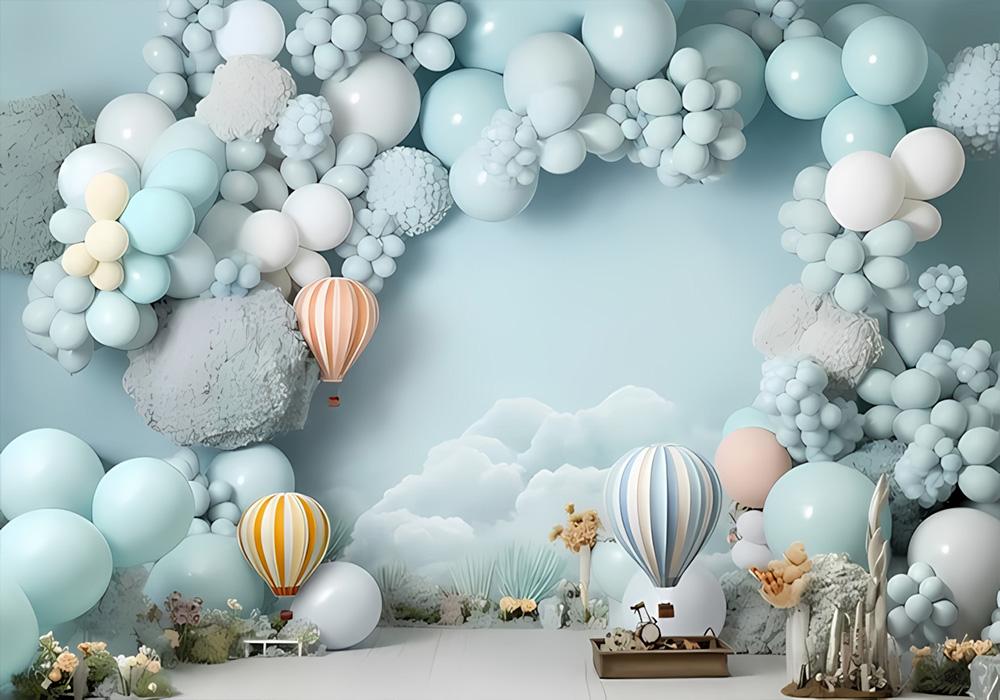 1st Birthday Party Backdrop Teddy Bear White Balloons Toy Theme Baby Shower Newborn Kids Portrait Photo Background Supplies