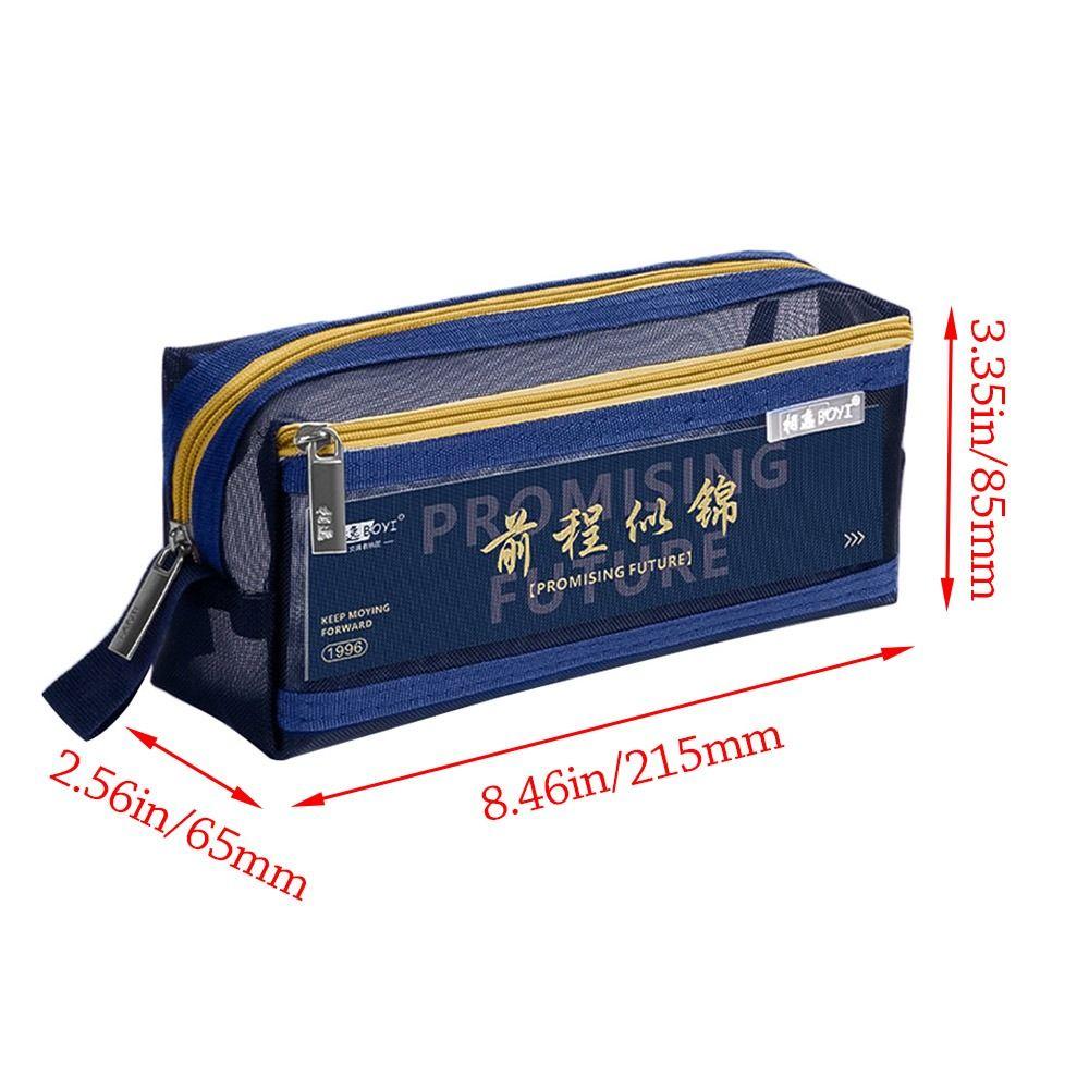 Mesh Pen Bag Double-Layer Stationery Bag New Pencil Case