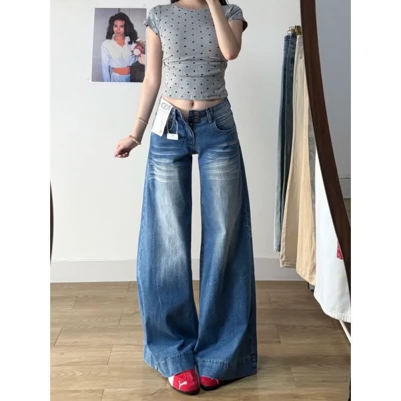 Petite Loose Fit Low Waist Washed Denim Jeans S