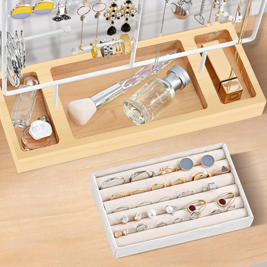 ProCase Accessory Stand Jewelry Stand with 72 Hooks Earring Holder Necklace Storage Display Storage Ring Necklace Earrings White