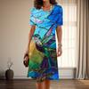 Women's Fashion Graceful Flamingo Print Summer Spring Short Sleeve O-Neck Casual Dresses