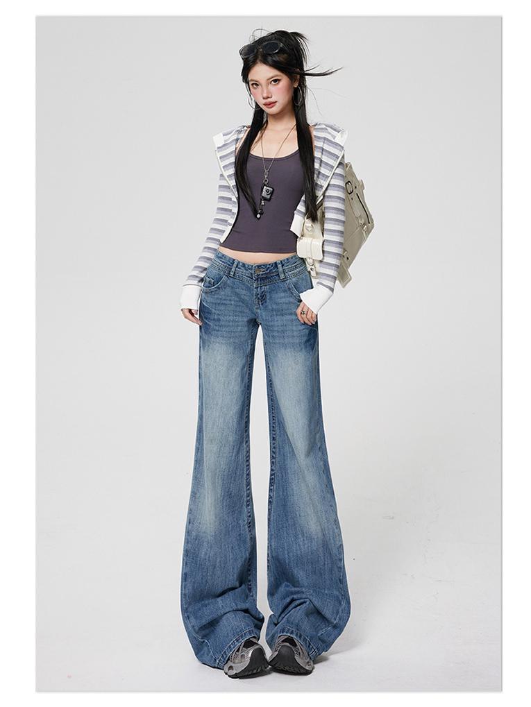 Women's Retro Micro-Flare Jeans - New Autumn Arrival, American-Style, Non-Stick, Loose, Draping, Wide-Leg Pants