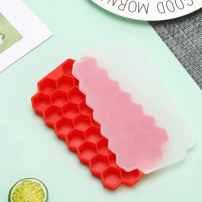 Reusable Silicone Ice Cube Tray with Removable Lids, BPA Free, Creative Honeycomb Cube Maker