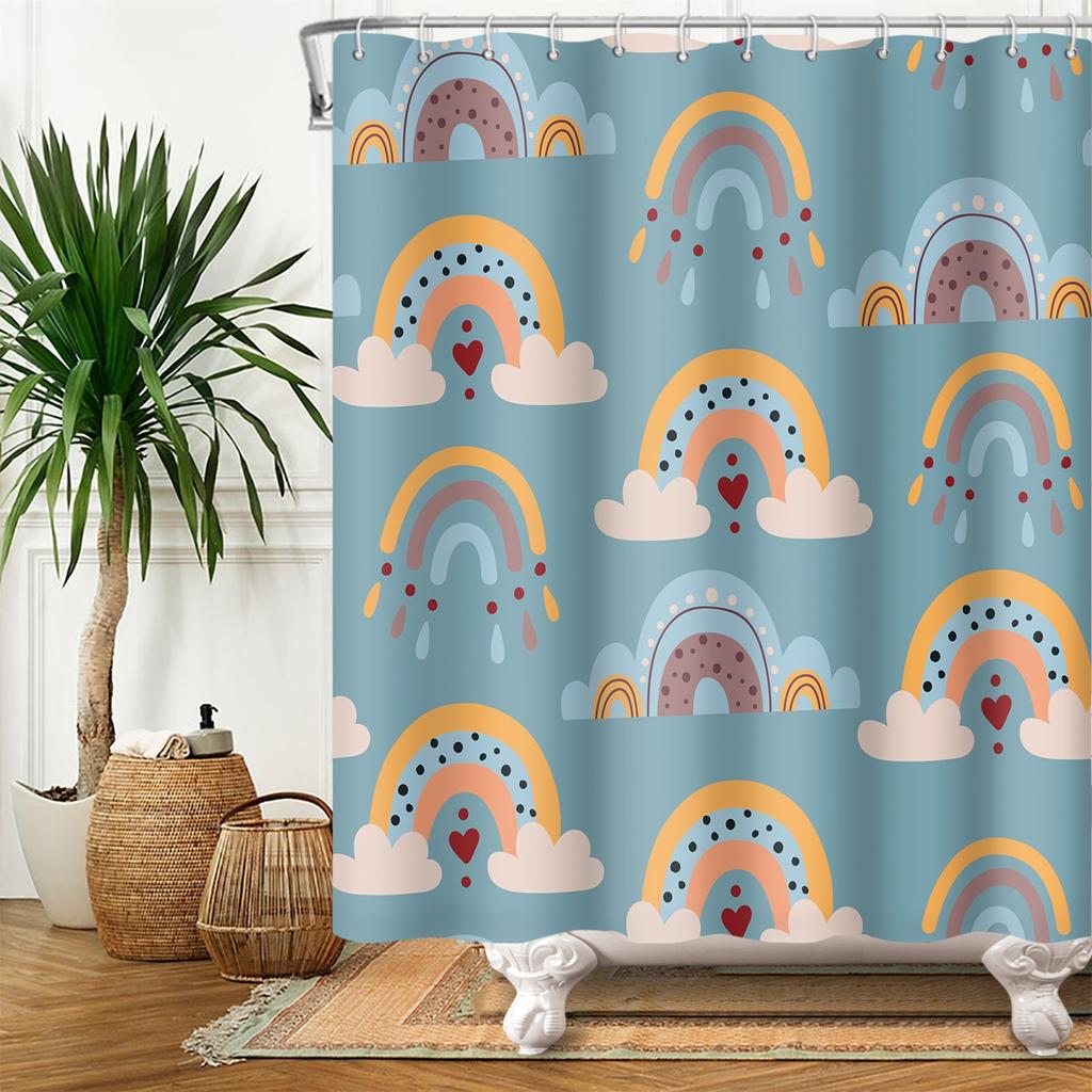 Cartoon Shower Curtain for Bathroom Kids Rainbow Cloud Sun Stars Flower Unicorn Cute Animals Waterproof Bath Curtain Home Decor