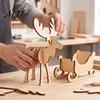 Creative Painting Project for Christmas Wooden Elk and Sleigh Tabletop Ornament, DIY Wood Art Craft Natural Gift Children Festive Holiday Decoration,
