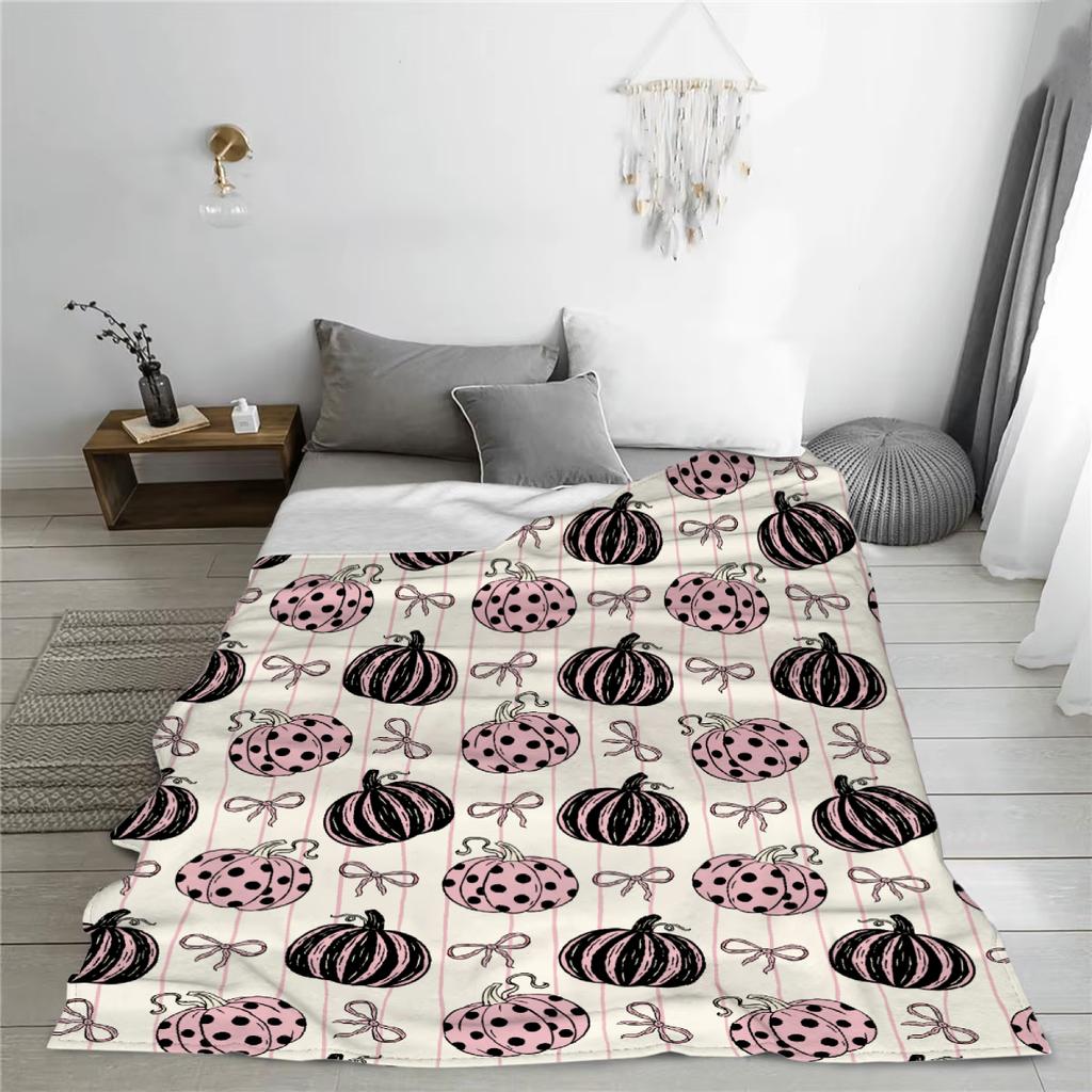Black Blanket Happy Halloween Pumpkin 3D Printed Soft Flannel Blanket for Home Living Room Bedroom Halloween Decor Birthday Gift