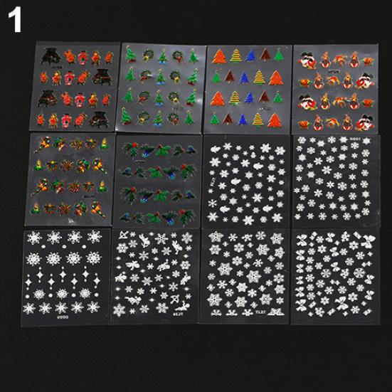 

12 листов рождественские снежинки на молнии 3D наклейки для ногтей советы наклейки DIY маникюр 1