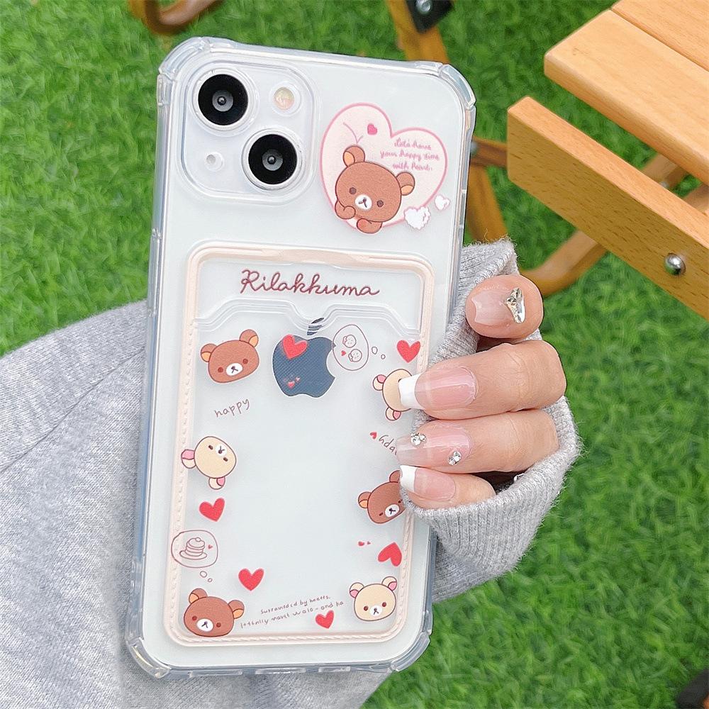 Brown Bear Love Series iPhone Case for iPhone 12/14 Pro, 11, XR, XS - Transparent, Female, 15+ Years Old Apple Users.