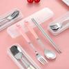 Cute Cartoon Travel Tableware with Case Portable Utensils Cutlery Set Reusable Flatware Silverware Include Fork Spoon with Case
