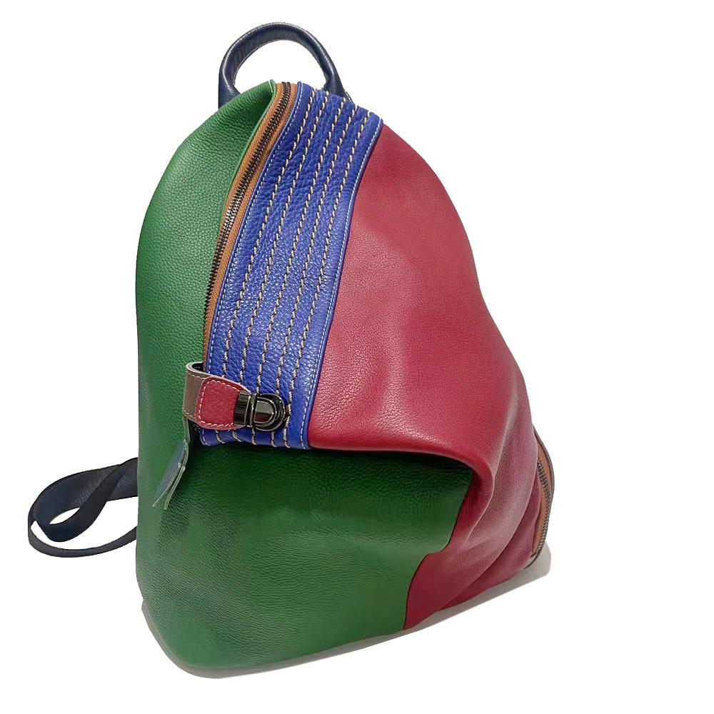 European & American Style Women's Colorful Patchwork Leather Anti-theft Backpack with Double Straps and Lock Buckle