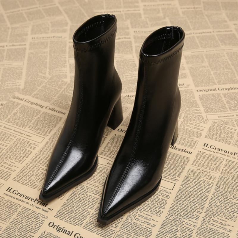 Pointed Toe Women Ankle Boots 2025 New Autumn Elegant Outdoor High Heels Shoes Women Zippers Designer Short Boots Ladies