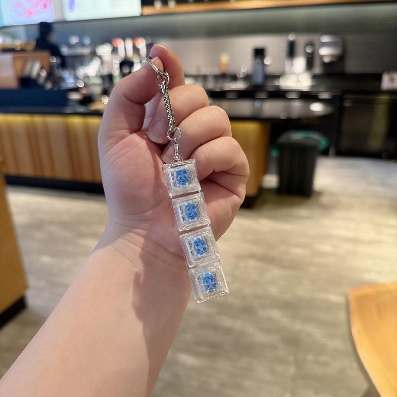 

Funny LED Decompression Keyboard Keychain For Men Women Kids Transparent 4 Keys Stress Relief DIY Button Keycap Keyrings Pendant