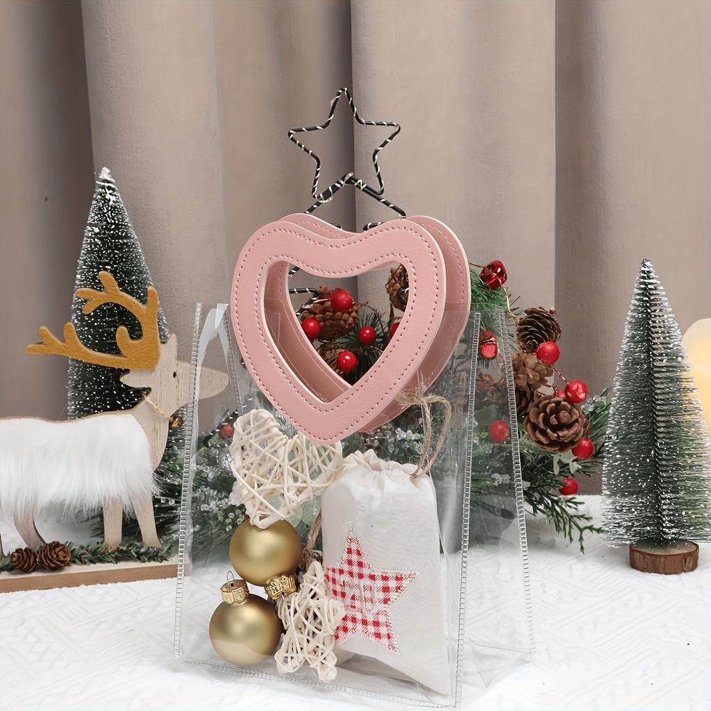 Transparent PVC Gift Bags with Heart-Shaped Handles | Reusable Striped Plastic Tote for Bridal Parties, Anniversaries, Couple Gifts