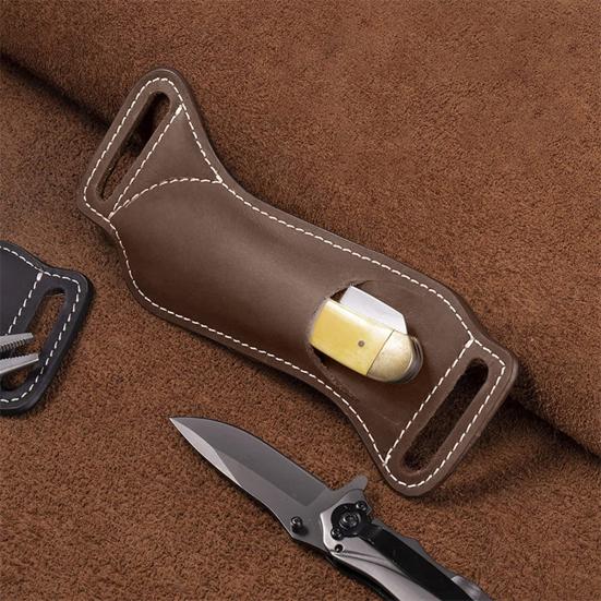 Faux Leather Outdoor Cutter Sheath Belt Mount Waterproof Lightweight Portable Camping EDC Mini Folding Pocket Cutter Holder Guard Sleeve Cover