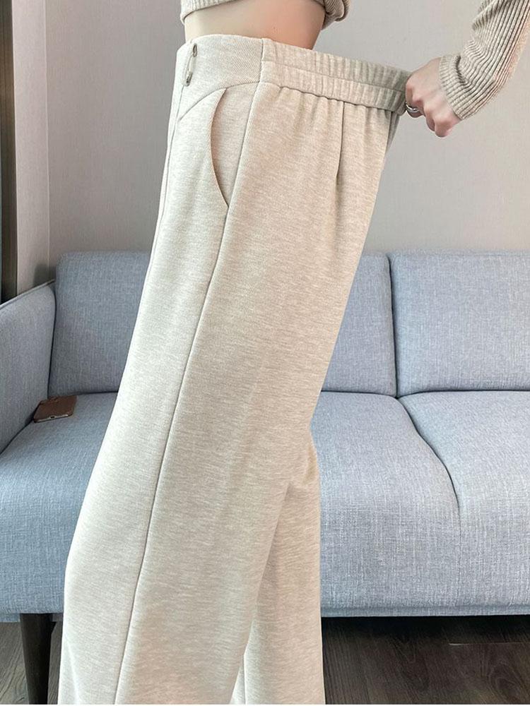 Thicke Loose High Waist Wide Leg Pants Winter Warm Solid Elegant Straight Pantalones Trousers Office Lady Casual Sweatpants New