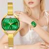 YaLaLuSi Elegant Gold Bangle Ladies Watch Green Dial Tiny Crystal Index Quartz Wristwatch Vintage Watch Premium Gift Box