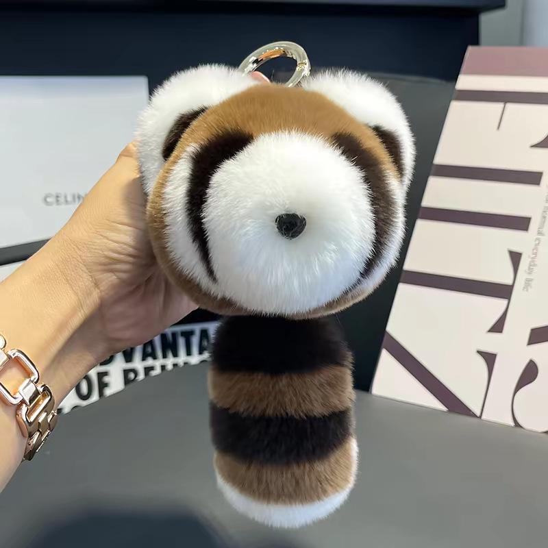 Adorable Rabbit Fur Raccoon Keyring Bag Charm Plush Doll Ornament Gift