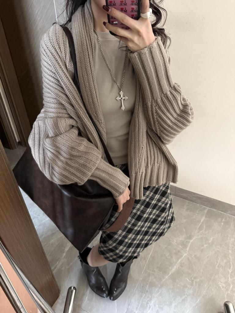 Korean Retro Wool Tweed Plaid Mid-Length Skirt for Women – Autumn/Winter Style