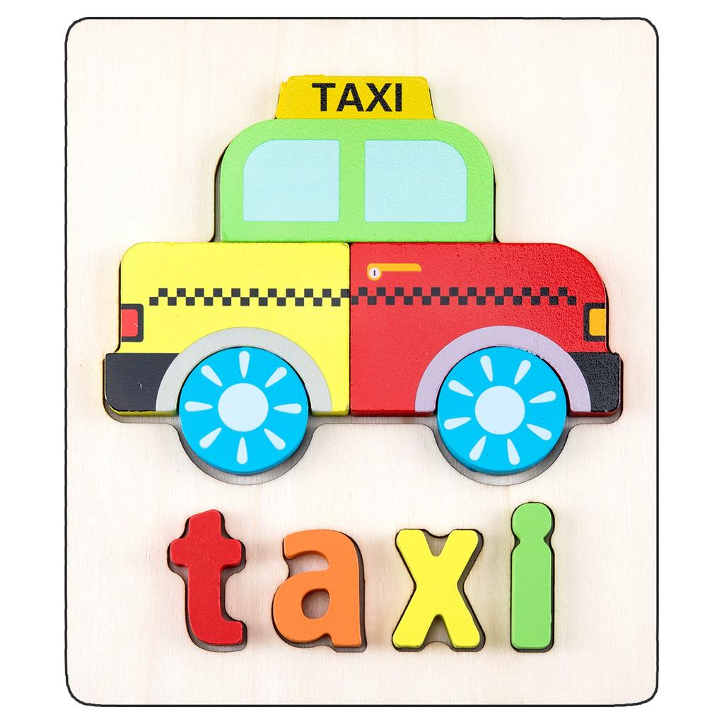 Wooden Children'S Early Education 3D Three-Dimensional Word Puzzle Animal Traffic Puzzle Enlightenment Parent-Child Interaction Educational Toy